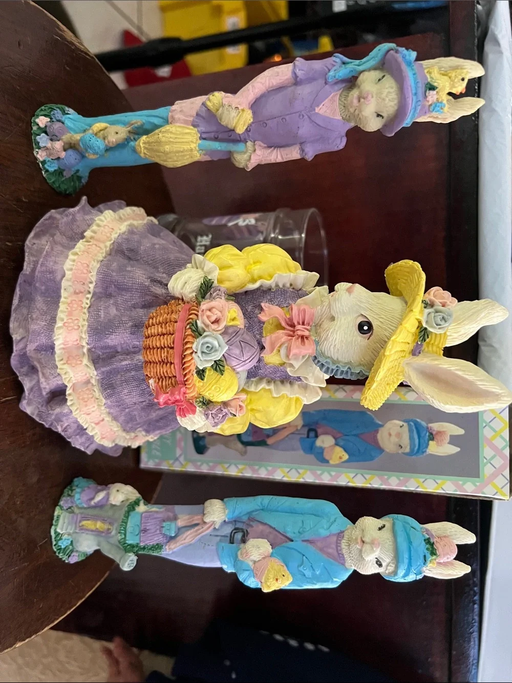 Pastel Bunny Figurine Decor in Yellow and Purple - Brand Unknown